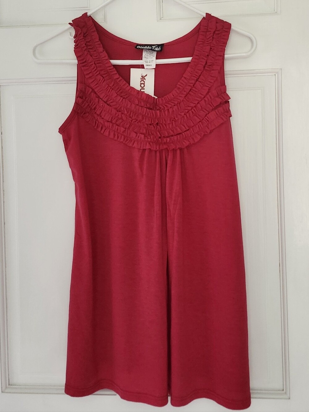 NWT Small Double Take Raspberry Red Ruffle Tank